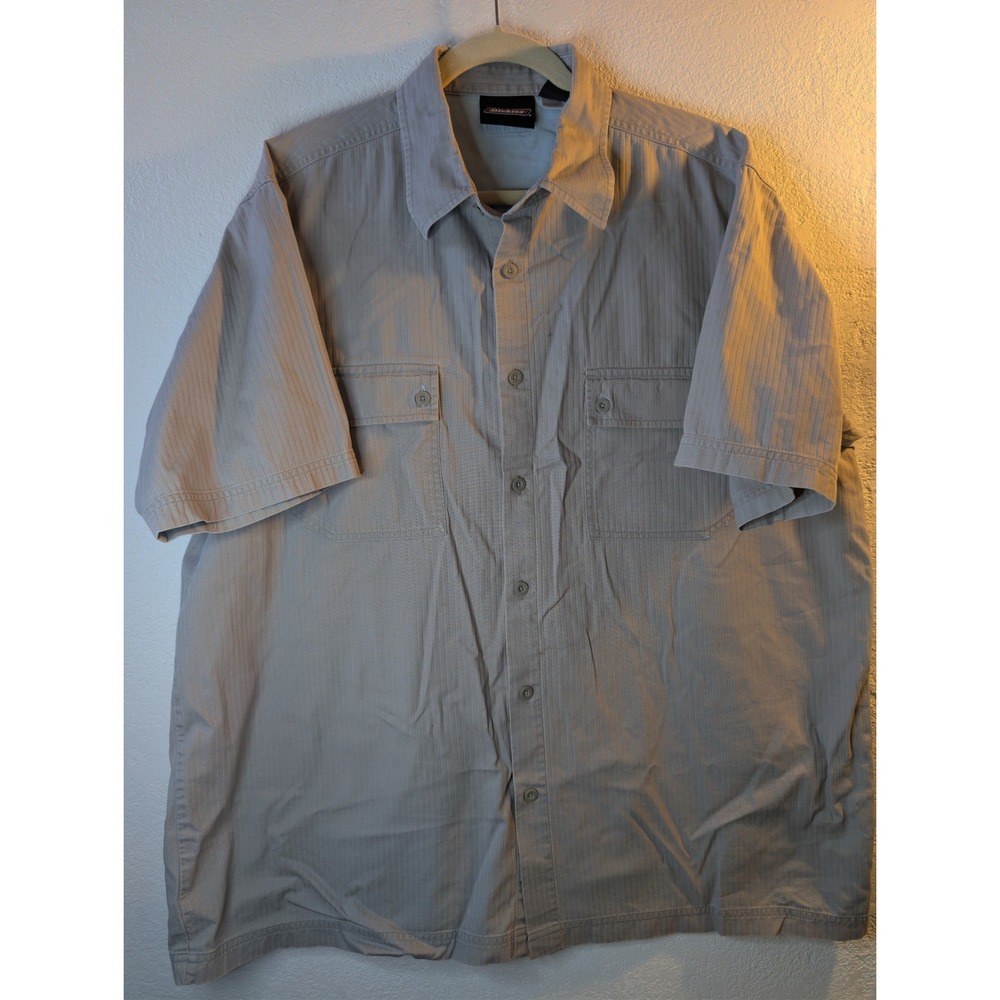 Genuine Dickies Mens 2XL Grey Textured Stripe Short‎ Sleeve Work Shirt 0358